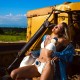 Бански от две части с елементи рози - бял